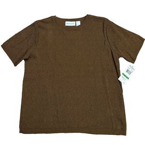 NWT Alfred Dunner - Brown Sweater Bronze Short Sleeve Knit  Grannycore Sz L